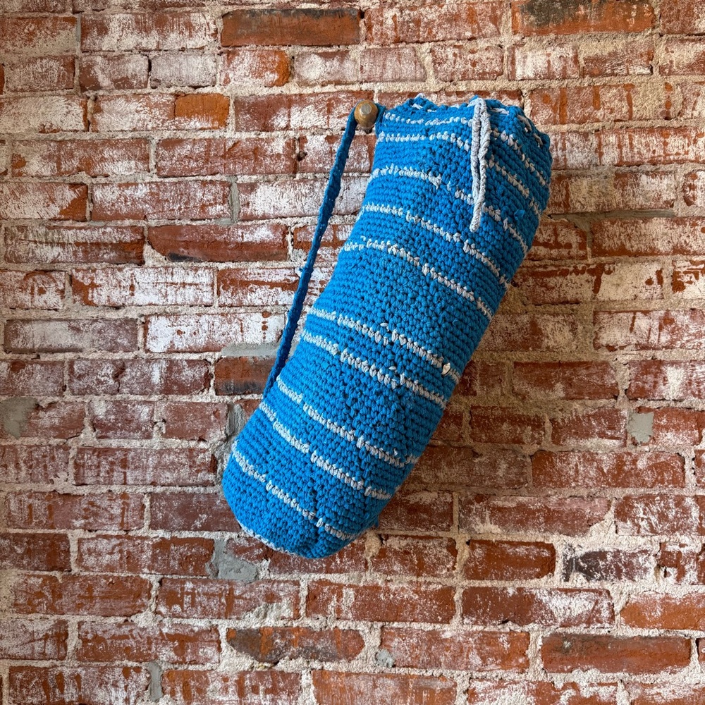 Blue and White Striped Crochet Bag